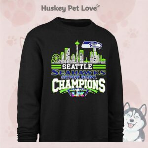 Super Bowl Lx Champions 2026 Seattle Seahawks Name City Skyline T-Shirt