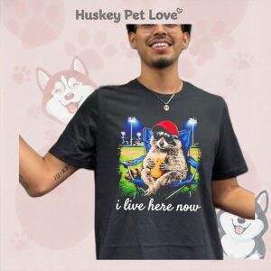 Raccoon Drink Milk Tea I Live Here Now Meme T-Shirt
